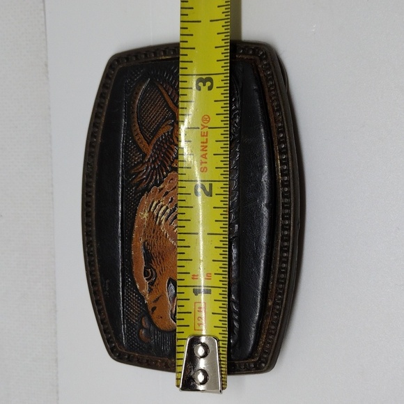 VTG Alumaline Cast Aluminum Brass Finish and Leather American Eagle Belt Buckle - Picture 5 of 6